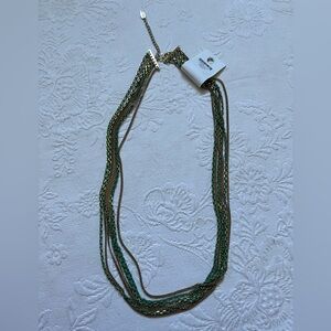 NWT Coldwater Creek 7 Gold Tone And Green Strings Chains Necklace With Extension